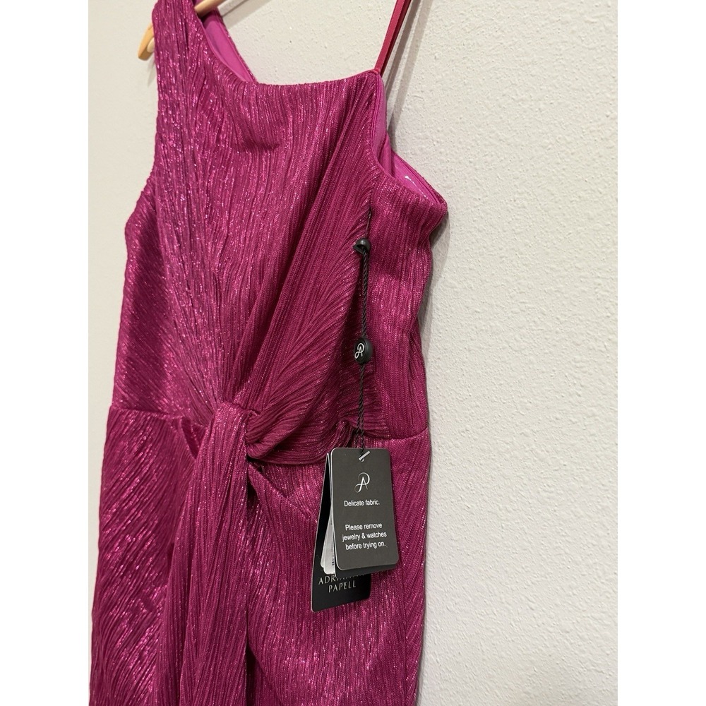 Adrianna Papell Stardust One-Shoulder Gathered Gown Magenta Pink Size 10 - Picture 8 of 16
